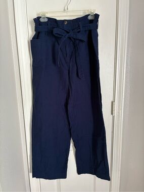 J. Crew Navy Paperbag-Waist Wide Leg Trousers with Tie